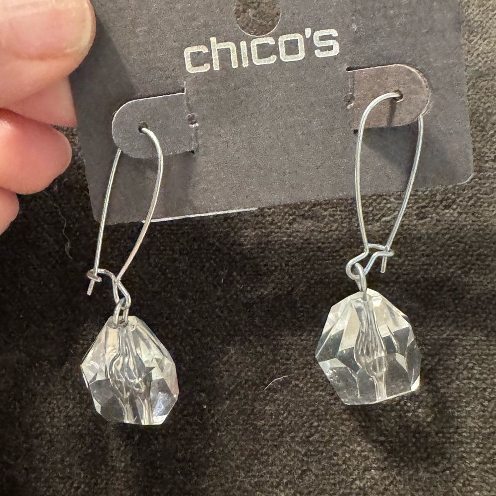 0221-Chico's Silver Crystal Drop Earrings